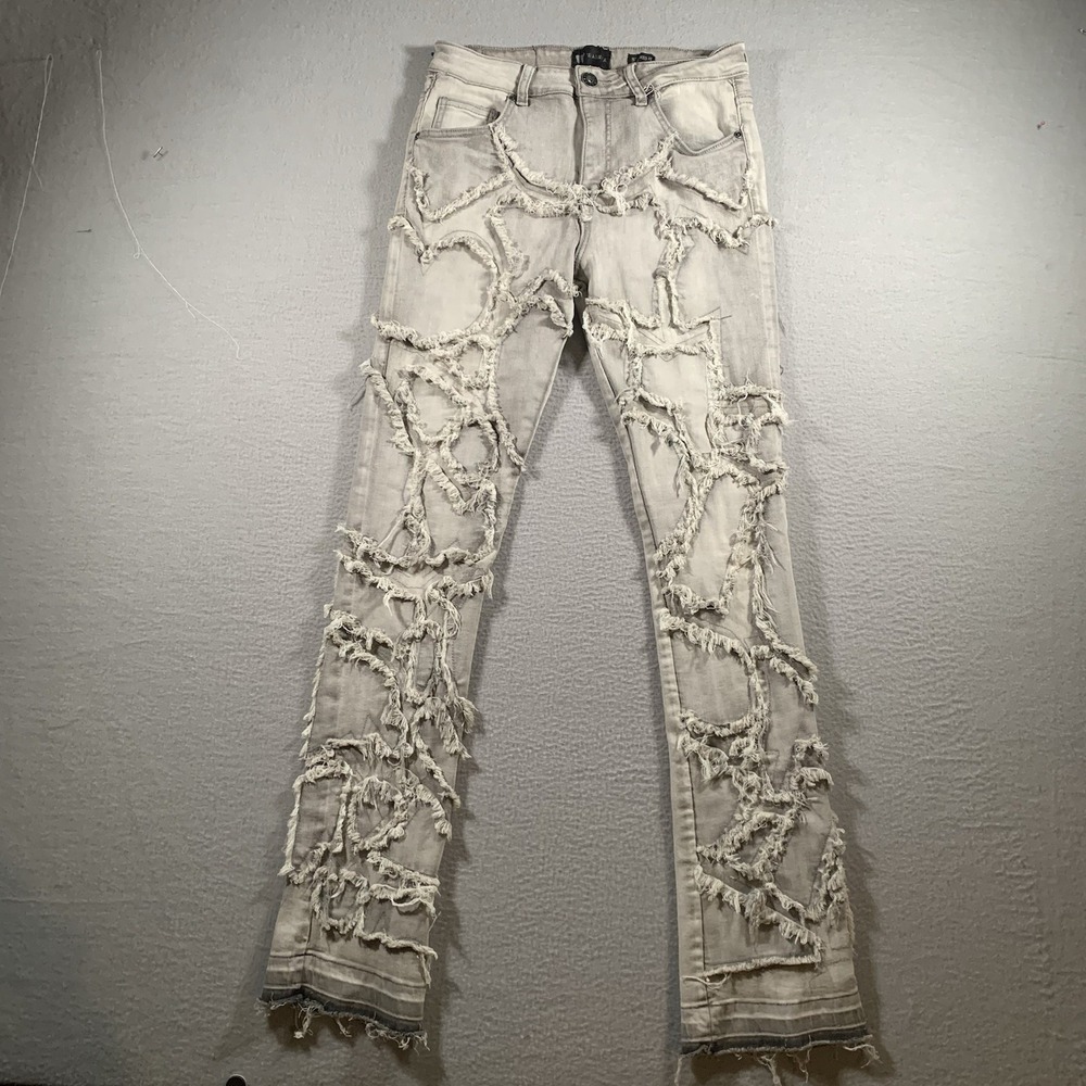Waimea‎ Size 16 Women's Stacked Fit Distressed Gray Bootcut Fringe Bottom.